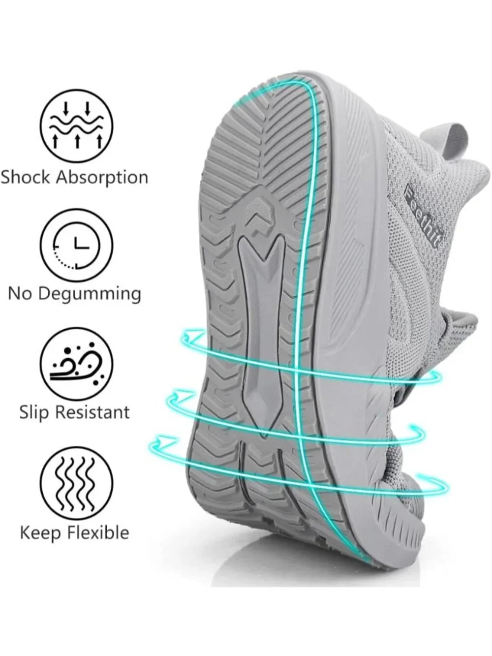 Men's Grey Non Slip Athletic Sneaker Slip On Walking Casual Running Shoes